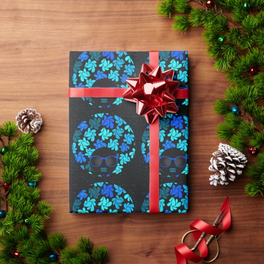 Afro Diva Blau Geschenkpapier (Feiertagsgeschenk)