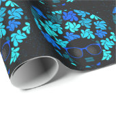 Afro Diva Blau Geschenkpapier (Rolleneckpunkt)