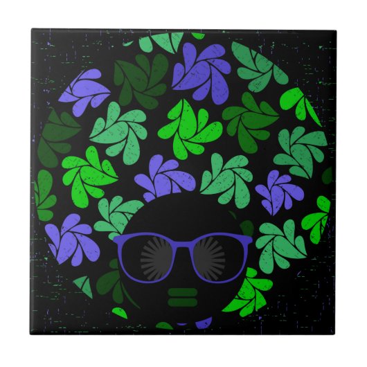 Afro Diva Green & Blue Fliese (Vorderseite)