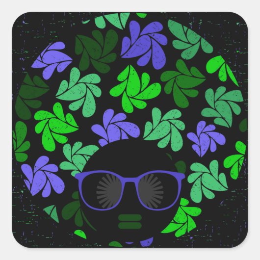 Afro Diva Green & Blue Quadratischer Aufkleber (Vorderseite)