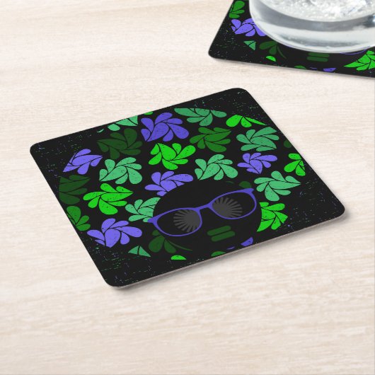 Afro Diva Green & Blue Rechteckiger Pappuntersetzer (angewinkelt)