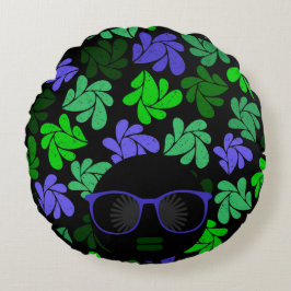 Afro Diva Green & Blue Rundes Kissen