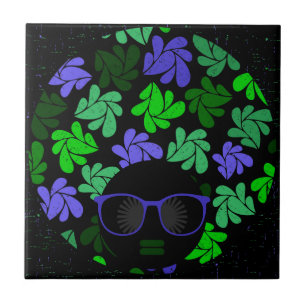 Afro Diva Grün & Blau Fliese