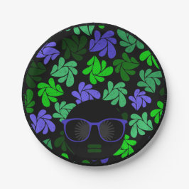 Afro Diva Grün & Blau Pappteller