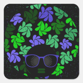 Afro Diva Grün & Blau Quadratischer Aufkleber