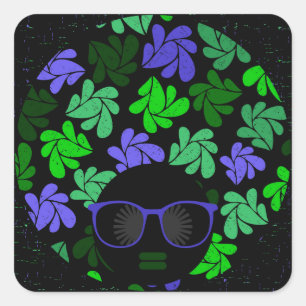 Afro Diva Grün und Blau Quadratischer Aufkleber