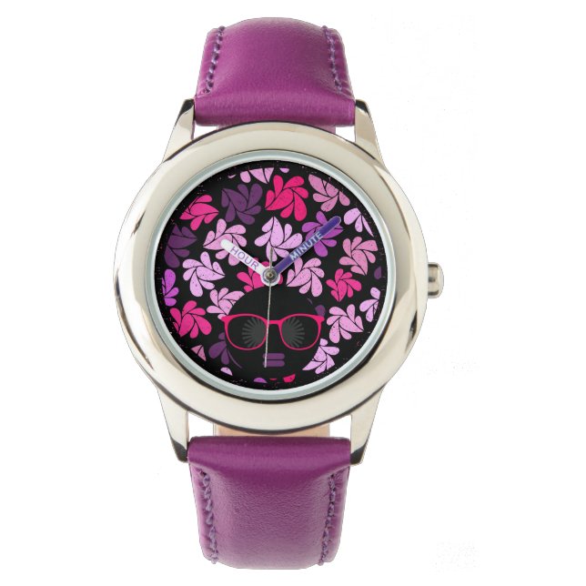Afro Diva Pink Lila Lavender Watch Armbanduhr (Vorderseite)
