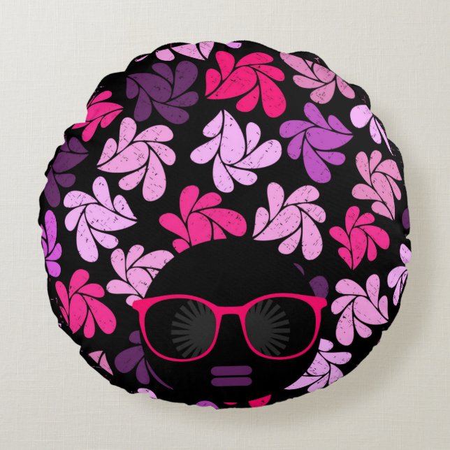 Afro Diva Pink Rundes Kissen (Vorderseite)
