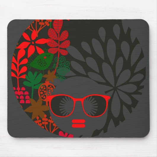 Afro Diva Red Green Slate Black Mousepad (Vorne)