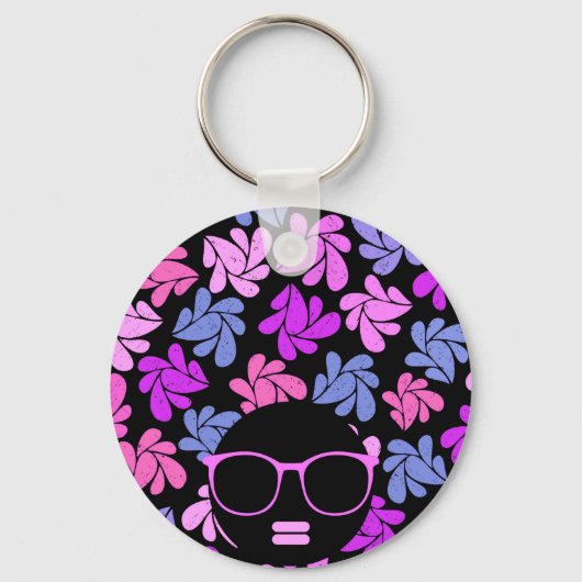 Afro Diva Rosa Lavendel Blau Schlüsselanhänger (Vorderseite)