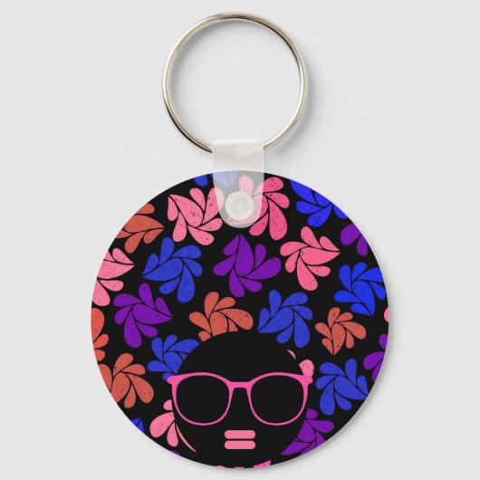 Afro Diva Rosa Lavendel Blau Schlüsselanhänger (Vorderseite)