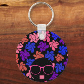 Afro Diva Rosa Lavendel Blau Schlüsselanhänger (Vorderseite)