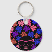 Afro Diva Rosa Lavendel Blau Schlüsselanhänger (Rückseite)