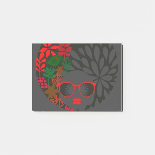 Afro Diva Rot Grün Schiefer Schwarz Post-it Klebezettel (Vorderseite)