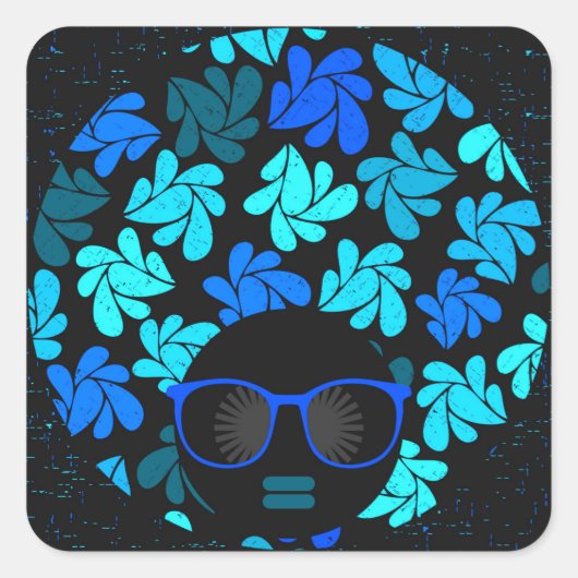 Afro Diva Turquoise Aquamarin Quadratischer Aufkleber (Vorderseite)