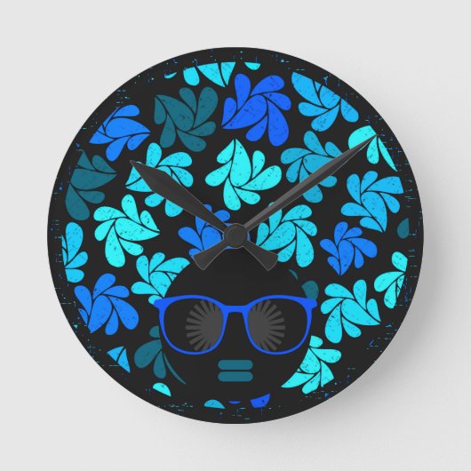 Afro Diva Turquoise Aquamarin Runde Wanduhr (Vorderseite)