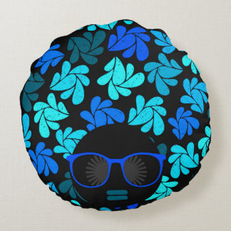 Afro Diva Turquoise Aquamarine Wohngestaltung Rundes Kissen