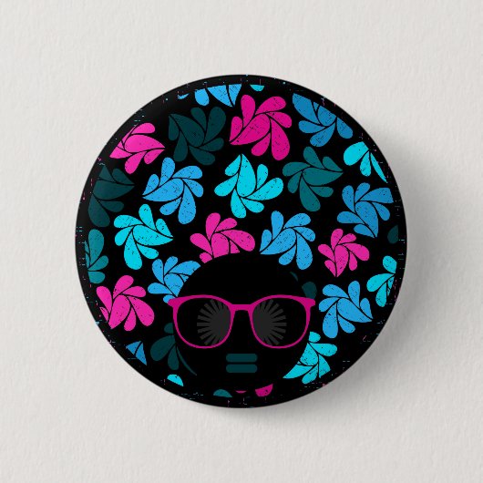 Afro Diva Turquoise & Hot Pink Button (Vorderseite)