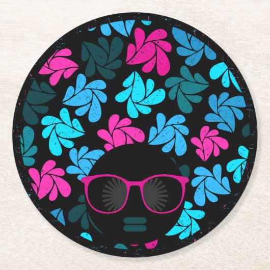 Afro Diva Turquoise & Hot Pink Runder Pappuntersetzer (Vorderseite)