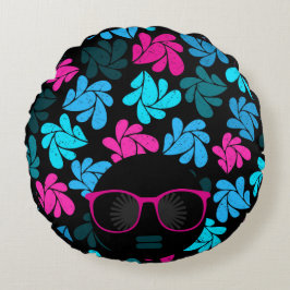 Afro Diva Turquoise & Hot Pink Rundes Kissen