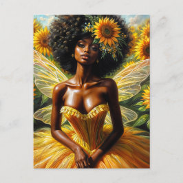 Afro Fairy Girl mit dunkler Haut und Sonnenblumen Postkarte