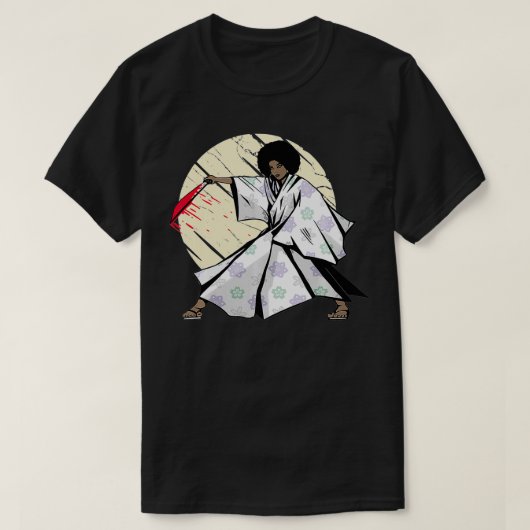 Afro Female Samurai Black Warrior  T-Shirt (Design vorne)