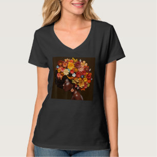 Afro-Frau Blumen Schwarz Königin Puff Melanin Magi T-Shirt