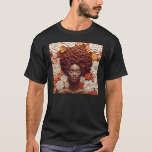 Afro-Frau Blumen Schwarz Königin Puff Melanin Oran T-Shirt