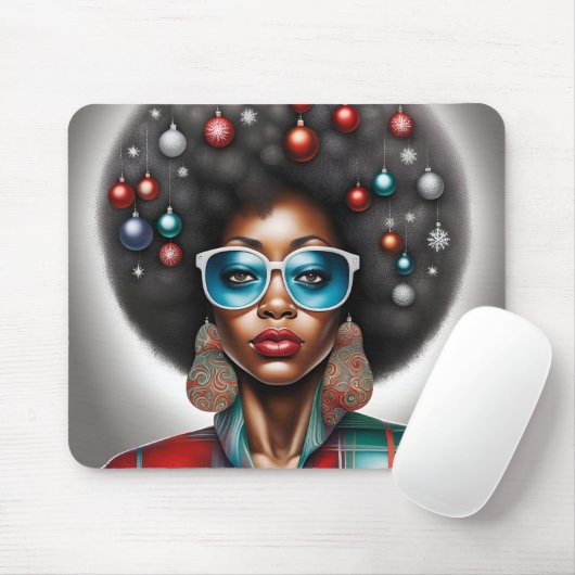 Afro Frau elegante und bizarre Urlaubsstimmung Mousepad (Mit Mouse)