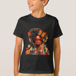 Afro Frauen Blumen Schmetterling Latina Afrikanisc T-Shirt