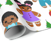 Afro Gingerbrot Weihnachtsjunge und Mädchen Kinder Geschenkpapier (Rolleneckpunkt)