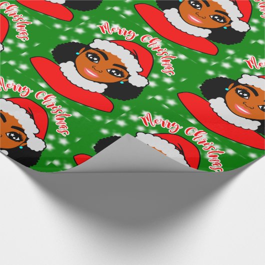 Afro Girl Christmas, Black Woman, Melanin Queen Geschenkpapier (Ecke)