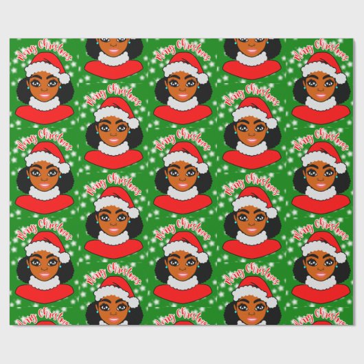 Afro Girl Christmas, Black Woman, Melanin Queen Geschenkpapier (Flach)