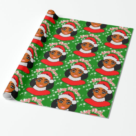Afro Girl Christmas, Black Woman, Melanin Queen Geschenkpapier (Ungerollt)