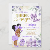 Afro Girl Lila Gold Kleine Miss Threenager Party Einladung (Vorderseite)