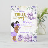 Afro Girl Lila Gold Kleine Miss Threenager Party Einladung (Stehend Vorderseite)