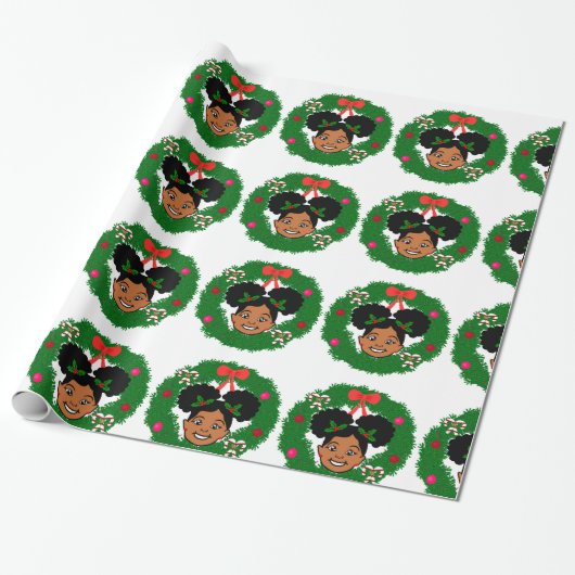 Afro Girl Puffs Weihnachtswrapping Paper Geschenkw Geschenkpapier (Ungerollt)