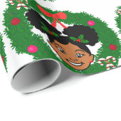 Afro Girl Puffs Weihnachtswrapping Paper Geschenkw Geschenkpapier (Rolleneckpunkt)