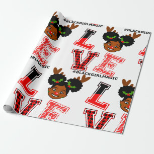 Afro Girl, Rentier, Rote Nase, Weihnachten, Schwar Geschenkpapier