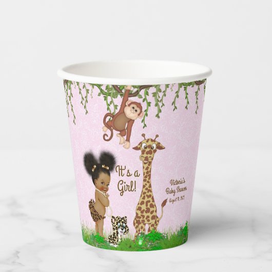 Afro Girl Safari Baby Shooting Paper Cups Pappbecher (Vorderseite)