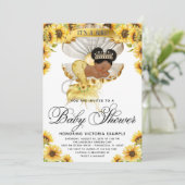 Afro Girl Sunflower Baby Dusche Einladung (Stehend Vorderseite)