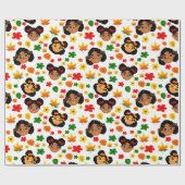 Afro Girls Fall Herbst Thankgiving Wrapping Paper Geschenkpapier (Flach)
