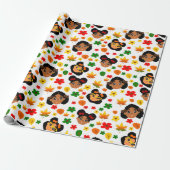 Afro Girls Fall Herbst Thankgiving Wrapping Paper Geschenkpapier (Ungerollt)