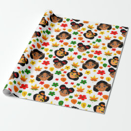 Afro Girls Fall Herbst Thankgiving Wrapping Paper Geschenkpapier