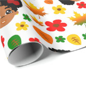 Afro Girls Fall Herbst Thankgiving Wrapping Paper Geschenkpapier (Rolleneckpunkt)