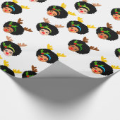 Afro Girls Santa Reindeer Weihnachtsrot Geschenkpapier (Ecke)