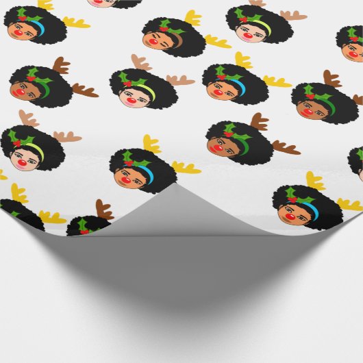 Afro Girls Santa Reindeer Weihnachtsrot Geschenkpapier (Ecke)