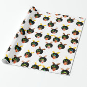 Afro Girls Santa Reindeer Weihnachtsrot Geschenkpapier (Ungerollt)