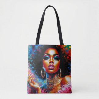 Afro Glam Tote Bag mit schwarzem Pop aus den 1970e Tasche
