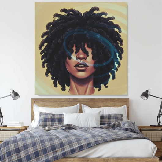 Afro Glow Canvas – Modern Black Art Leinwanddruck (Insitu (Schlafzimmer))